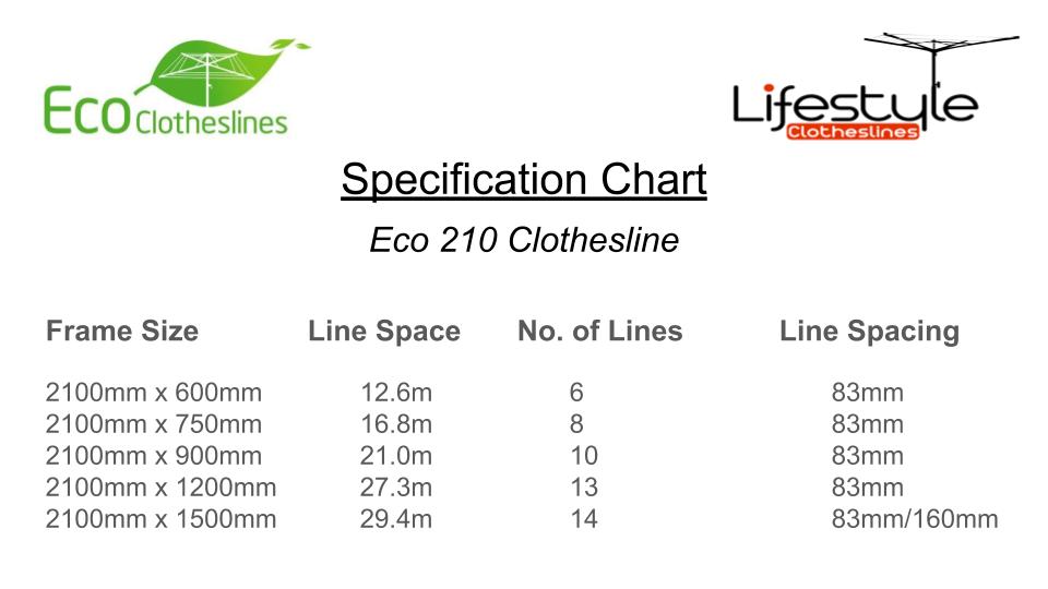 Eco 210 Clothesline - Specification Chart