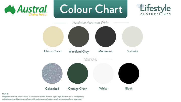 Austral Retractaway Mount Bar colour chart