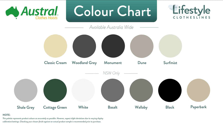 Austral 3.3m Ground Mount Kit colour chart