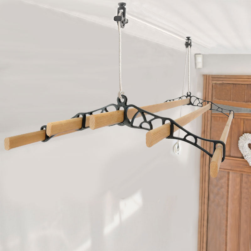 5 lath ceiling clothes airer installed in laundry in black colour