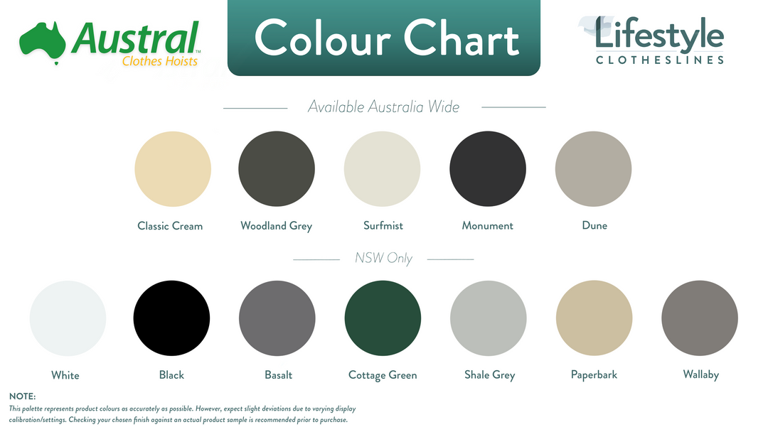 Austral Compact 28 Clothesline colour chart