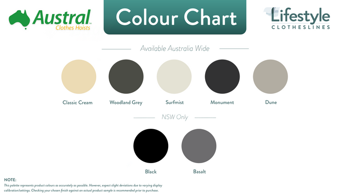 Austral Slenderline 20 Clothesline colour chart