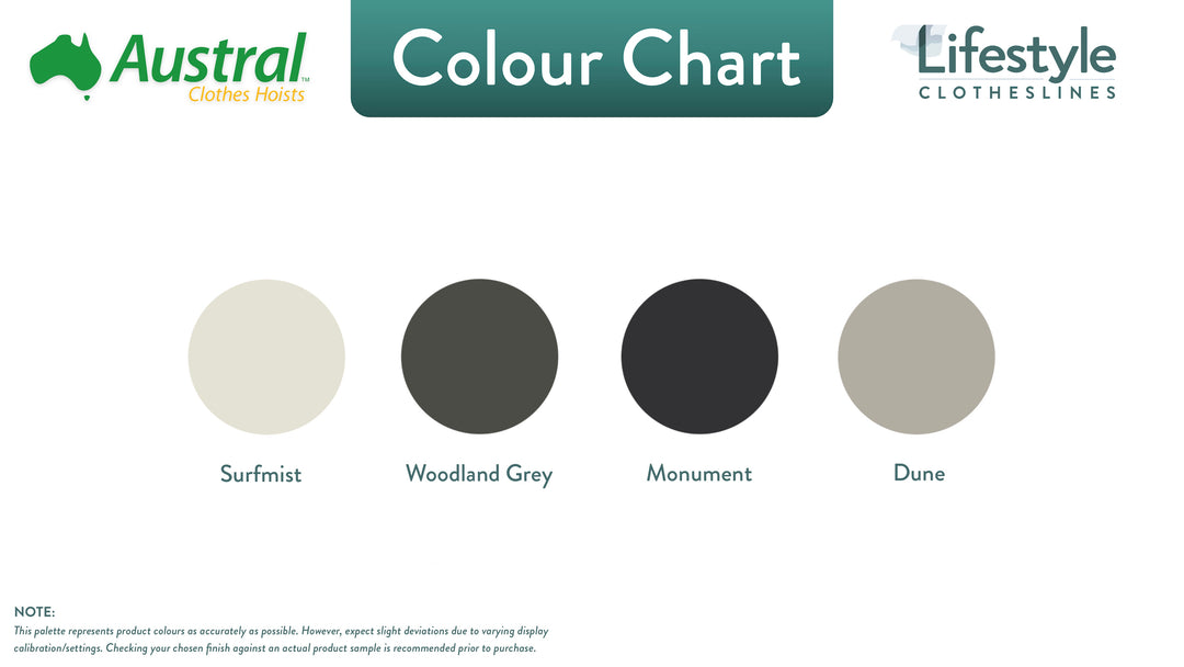 Austral Indoor Outdoor Clothesline colour chart