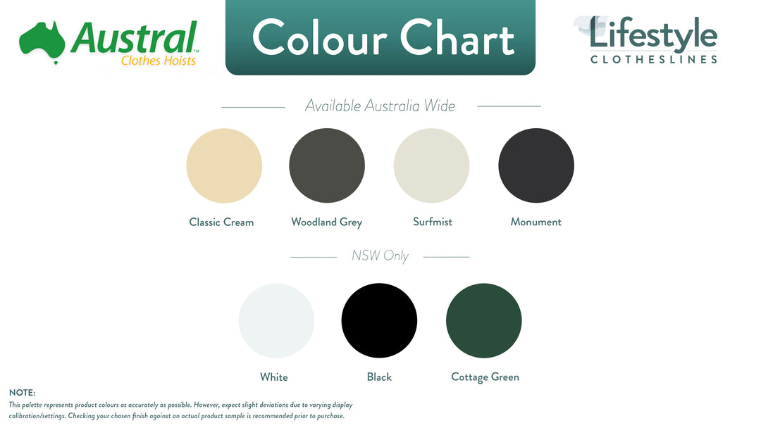 Austral Retractaway Clothesline Post colour chart