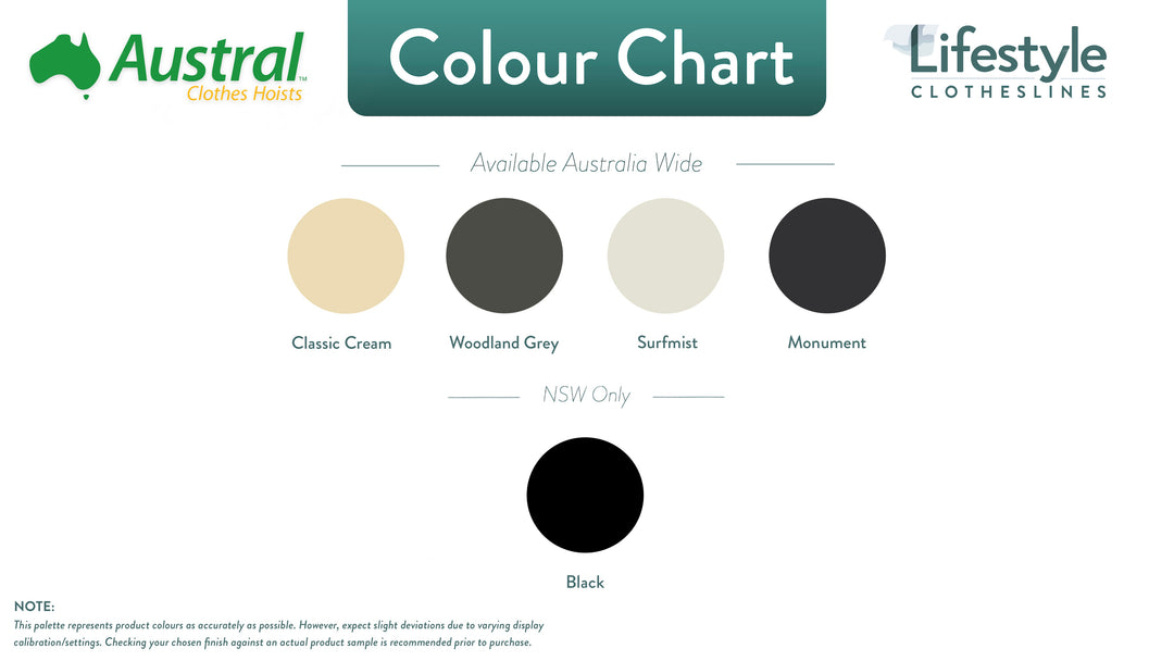 Austral Retractaway 50 Clothesline colour chart